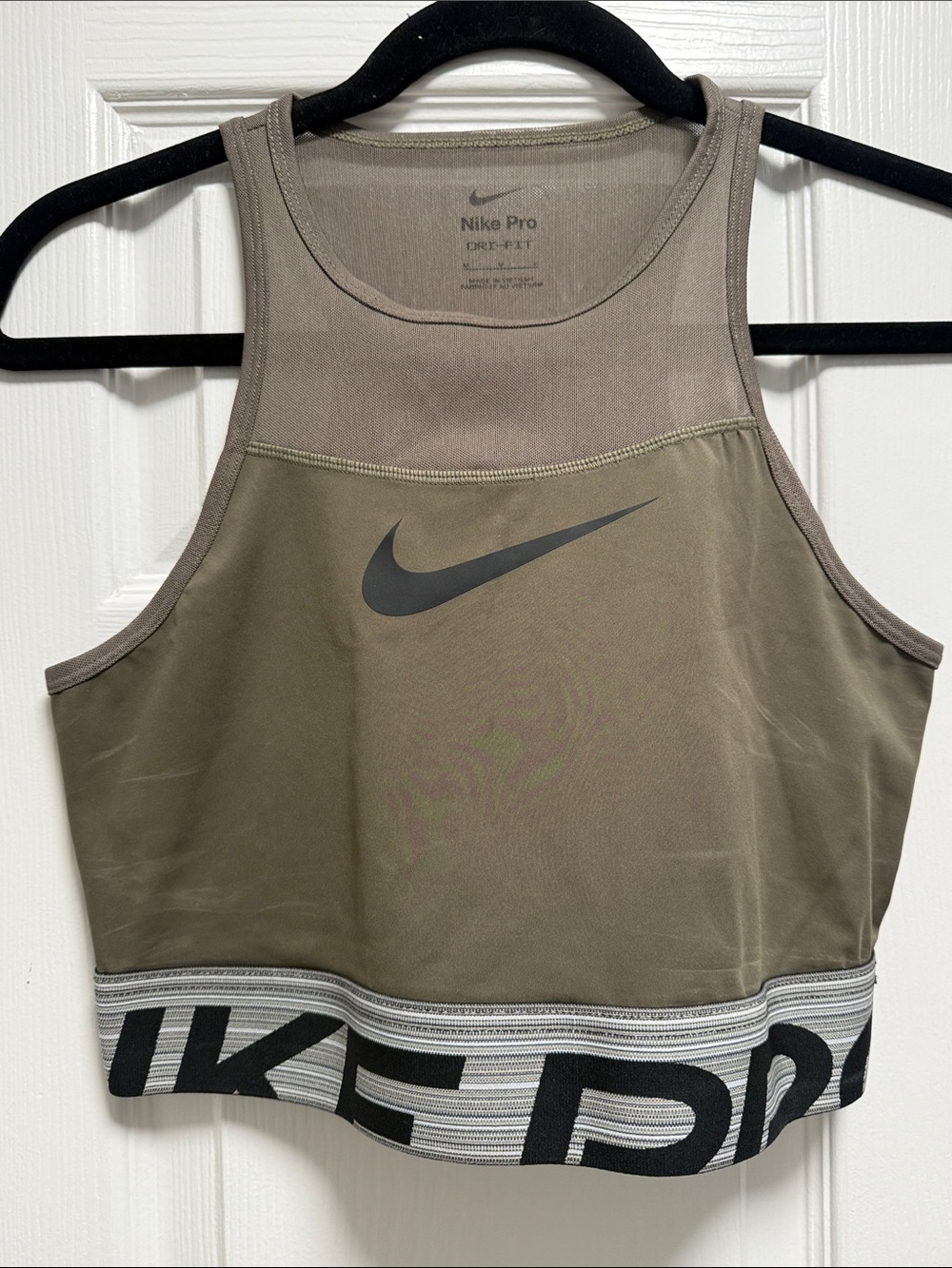Nike Olive Green and Taupe Cropped Sports Tank